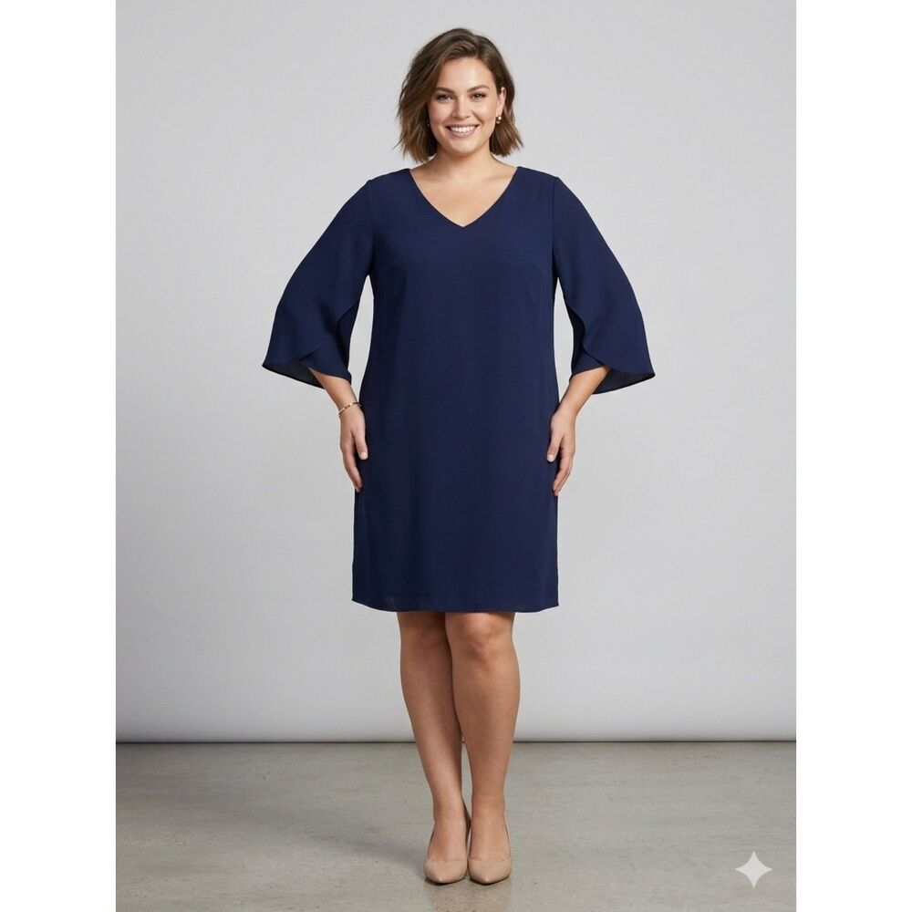 Grace Karin Sz 2XL Navy Blue Mini Shift Dress Flowy Sleeves, evening, plus